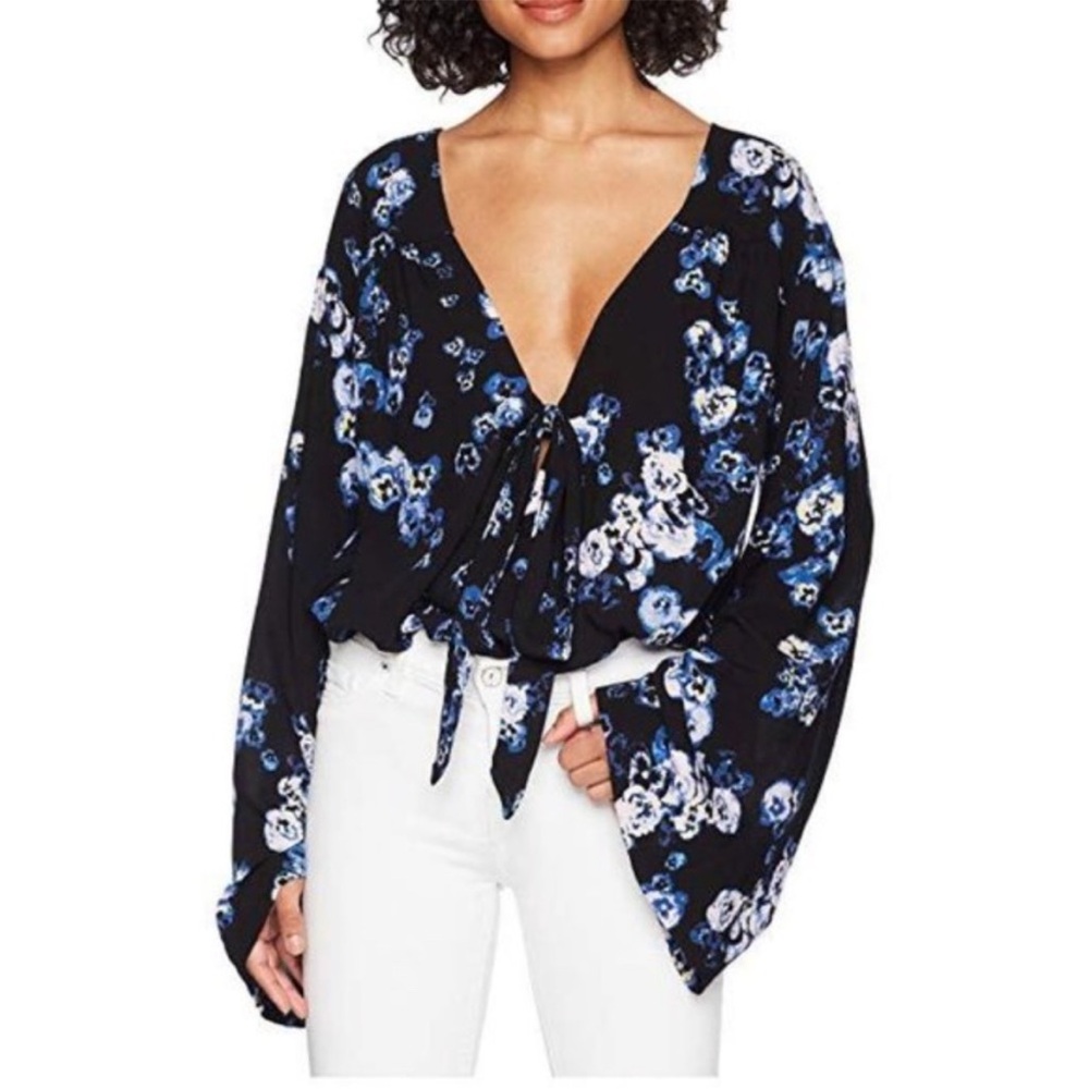 Free People XS Floral Tie Front Bodysuit